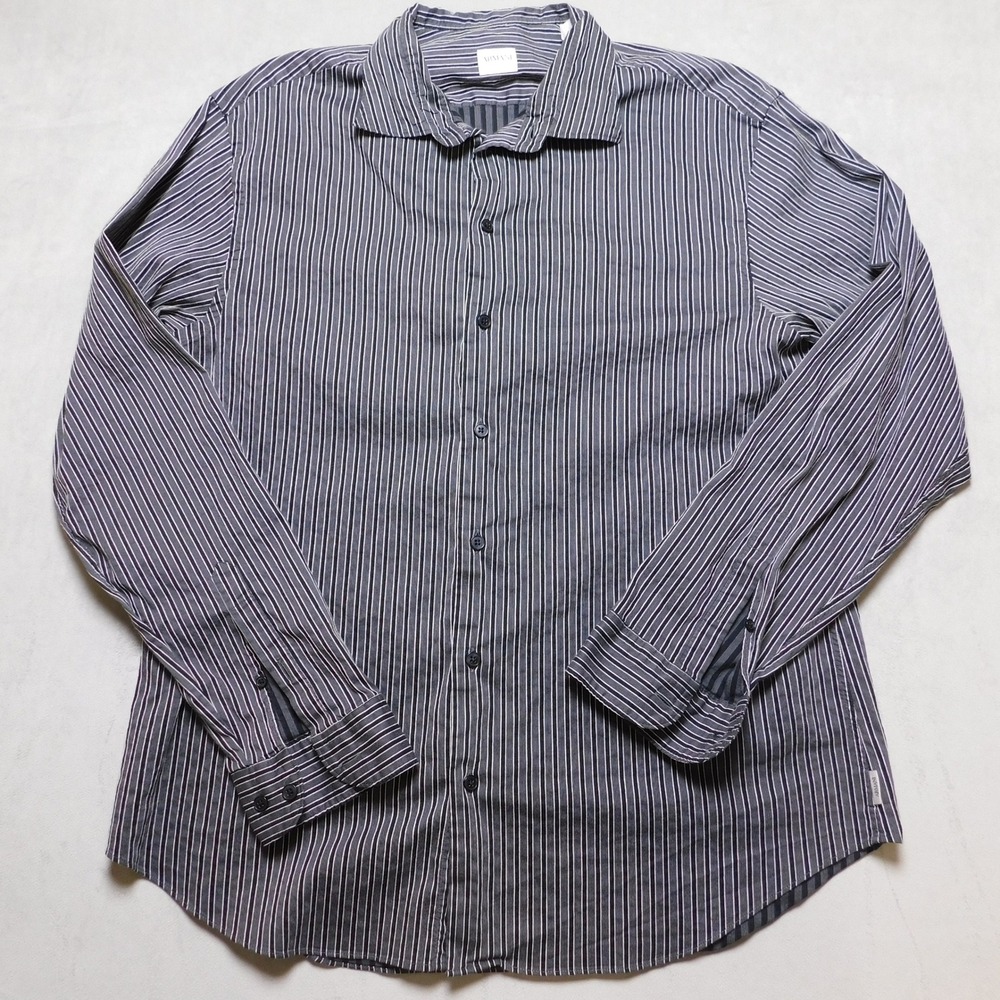 Armani Collezioni Mens‎ XL Black White Striped Long Sleeve Button Down Shirt